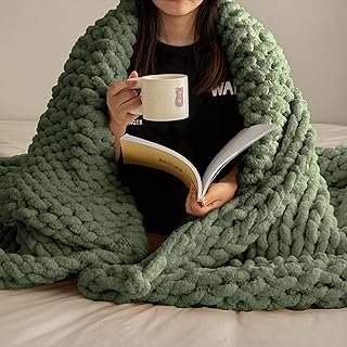 ATMOSURELY Ultra Soft Sage Green Chunky Knit Throw Blanket Cozy Fluffy C...