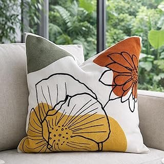 AYAY Decorative Velvet Throw Pillow Cover 18x18 Inch – Beige with Yellow...