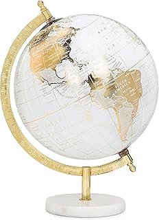 Abbott Collection 57-LATITUDE-18 Spinning Small Decorative Globe, White/...