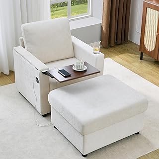 Accent Chairs with Storage Ottoman Set, Oversized Chenille Reading Armch...