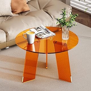 Acrylic Round Coffee Table, Clear Circle Modern Lucite Side Table Legs f...