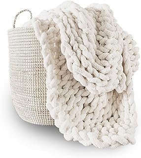 Adyrescia Chunky Knit Blanket Throw | 100% Hand Knit with Jumbo Chenille...