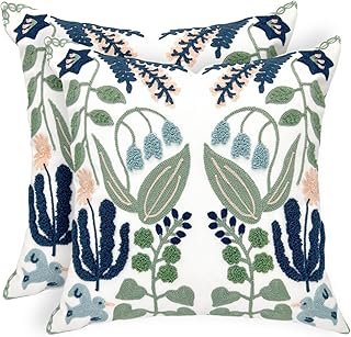 Alysheer Spring Floral Embroidered Decorative Throw Pillow Covers 18