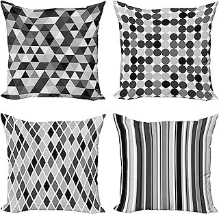 Ambesonne Monochrome Throw Pillow Cushion Case Pack of 4, Groovy Retro G...