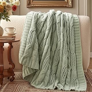 Amélie Home Chunky Knit Throw Blanket, Dual-Sided Soft Chenille Breathab...