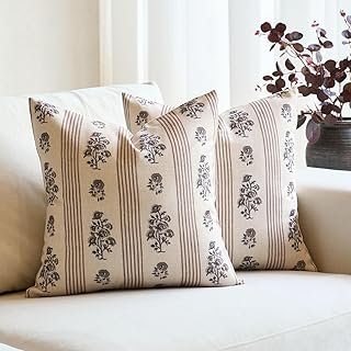 Amor Virisso Floral Throw Pillow Covers 18x18 Set of 2 Block Print Pillo...