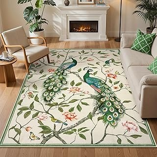 Anidaroel Whimsical Peacock Area Rugs 5x7, Washable Animal Print Rug for...