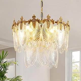 Antique Chandeliers 2-Layer Gold Crystal Glass Chandelier, 4-Light Round...
