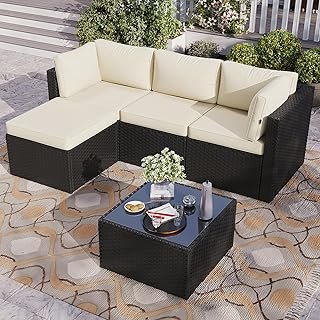 Aoxun Outdoor Patio Furniture Set, 5-Pieces All-Weather Rattan Sectional...