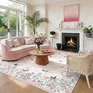Area Rugs 8x10 Rugs for Living Room, Machine Washable Pink Pastel Rugs f...