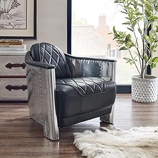 Art Leon Genuine Leather Mid Century Industrial Accent Arm Chair, Vintag...