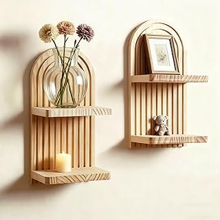 Artilady 2 Pack Boho Wall Hanging Shelves - 2 Tier Handmade Rainbow Arch...