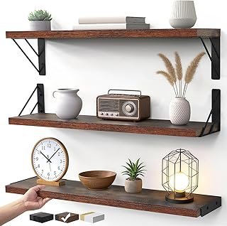 BAYKA 23-in Floating Wall Shelves, Rustic Wood Wall Shelves for Bedroom,...