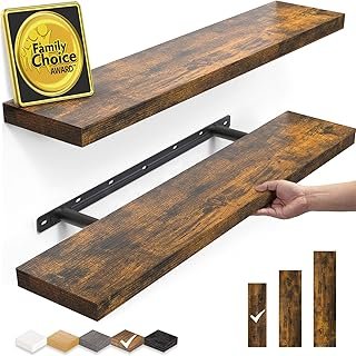 BAYKA Floating Shelves Set of 2, 22.5 inches Farmhouse Rustic Wood Wall ...