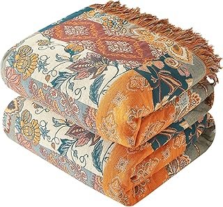 Bailix Boho Throw Blanket for Couch Sofa Bed, 100% Cotton Woven Quilt wi...