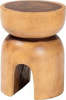 Bali & pari Abrina Solid Suar Wood Side Table - Hand-Carved Sculptural E...