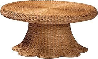 Bali & pari Avalon Natural Rattan Round Coffee Table with Scalloped Pede...