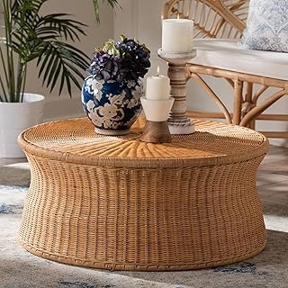 Bali & pari Caroline Round Natural Rattan Coffee Table – Handwoven Wicke...
