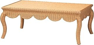Bali & pari Deborah Natural Rattan Coffee Table - Handwoven Wicker Accen...