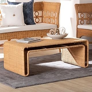 Bali & pari Nevada Rattan Coffee Table – Handwoven Boho Accent Table, Li...