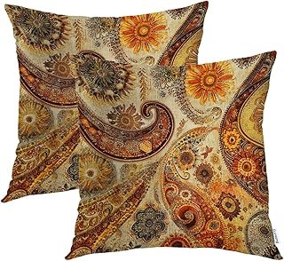 Batmerry Ethnic Warm Tones Throw Pillow Covers, Artisanal Look Vintage F...