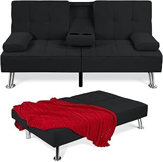 Best Choice Products Linen Modern Folding Futon, Reclining Sofa Bed for ...