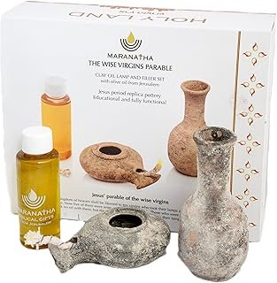 Biblical Clay Oil Lamp & Filler - The Wise Virgins Parable, Boxed Set fr...