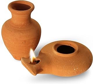 Biblical Herodian Clay Oil Lamp with Jar - Authentic Terracotta Replica ...