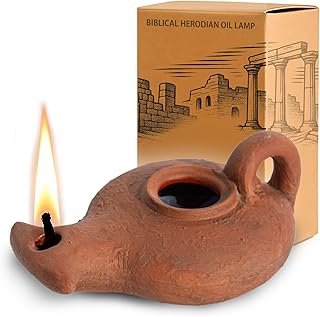 Biblical Herodian Oil Lamp with Handle – Glazed Clay Replica in Gift Box...