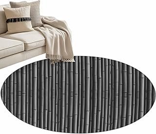 Black Bamboos Round Area Rug 3.3ft Natural Vintage Bamboos Tree Plant Im...