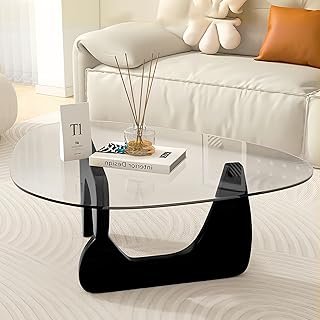 Black Modern Glass Coffee Table, Unique Triangle Coffee Table for Living...