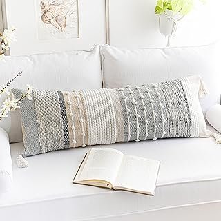 BlissBlush Gray Boho Lumbar Throw Pillow Cover 14x36 Grey Accent Long Bo...