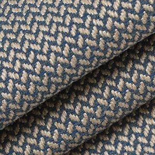 Blue Performance Pet Friendly Herringbone Textured Tweed Upholstery Fabr...