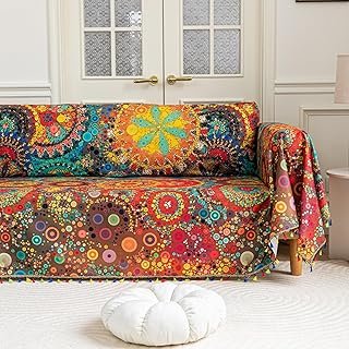 Boho Couch Cover with Tassels, Washable 3-Seater Sectional Sofa Cover fo...