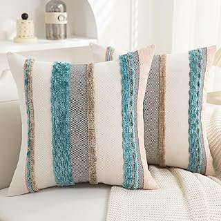 Boho Pillow Covers 18x18 Set of 2 for Couch-Modern Farmhouse Sofa Decora...