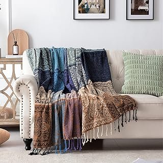 Boho Throw Blanket - Hippie Chenille Jacquard Bohemian Chair Couch Sofa ...