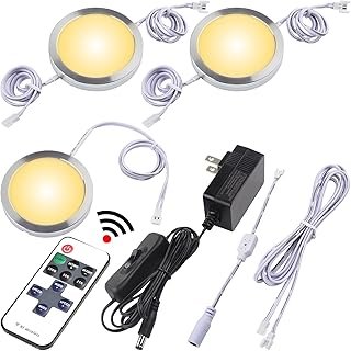 Book Case Lights, Mini Under Shelf Cabinet Puck Lihgting, 120V Wall Plug...