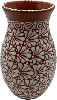 Brown & White Talavera Vase | Handcrafted Relief Pottery