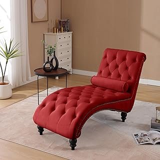 Button-Tufted Chaise Lounge Indoor, Velvet Chaise Lounge Chair with Legs...