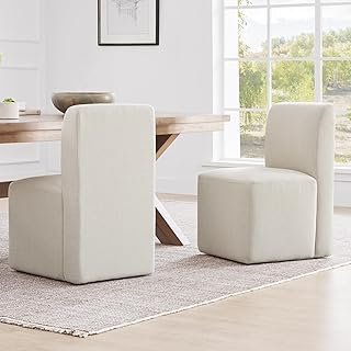 CHITA Dining Chairs with Casters Set of 2, FSC Certified Upholstered Arm...