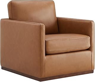 CHITA Genuine Leather Swivel Accent Chair, FSC Certified Mid Century Mod...
