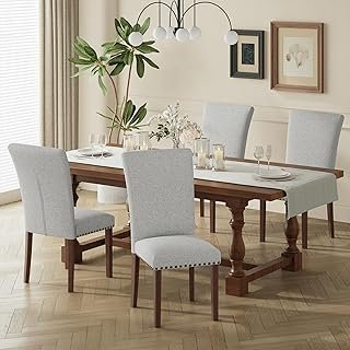 COLAMY Upholstered Parsons Dining Chairs Set of 4, Fabric Dining Room Ki...
