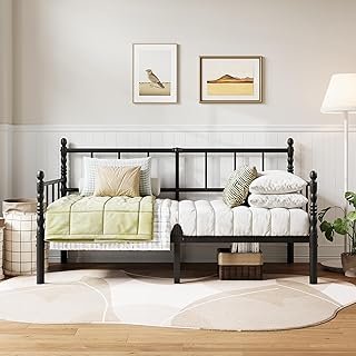 COMASACH Black Minimalist Modern Twin Daybed - Heavy Duty Metal Platform...