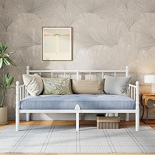 COMASACH White Minimalist Modern Twin Daybed - Heavy Duty Metal Platform...