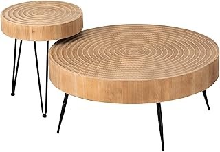 COZAYH 2-Piece Round Nesting Coffee Table Set, Natural Wood Top with Bla...