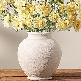 Ceramic Flower Vase, 6.7 Inch White Flower Vase Rustic Farmhouse Decorat...