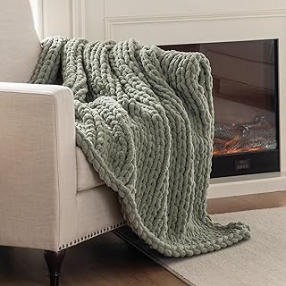 Chunky Knit Blanket Throw, 100% Hand Knit Throw Blanket Handmade Chenill...