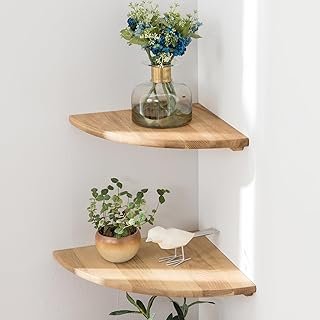 Corner Shelves, Floating Corner Shelf, Set of 2 7inch Solid Oak Wood Wal...