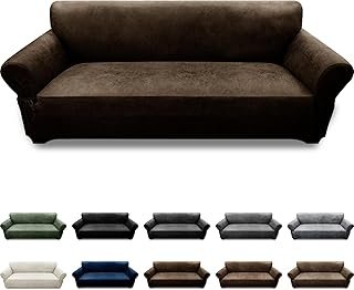 Couch Cover Leather Look 3 Seater Couch Sofa Cover 1-Piece Sofa Slipcove...