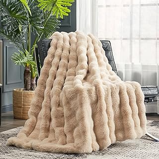 Cozy Bliss Faux Fur Throw Blanket for Couch, Fuzzy Soft Plush Thick Bubb...